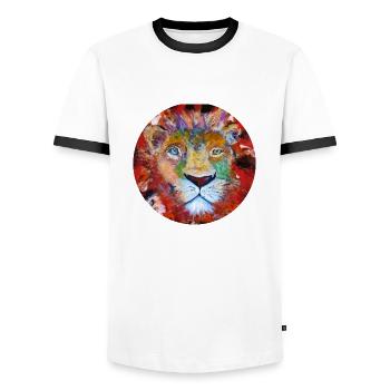 Lion - Men's Ringer Shirt - white/black - Front - AI Model Female 172 light (172cm) & AI Model Male 178 dark (178cm)