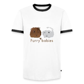 Bébés à fourrure cobayes poilus - T-shirt contrasté Homme - blanc/noir - Devant - AI Model Female 172 light (172cm) & AI Model Male 178 dark (178cm)