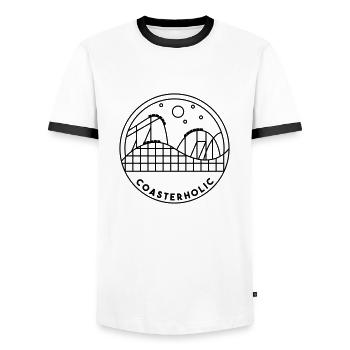 Coasterholic Roller Coaster Amusement Park Design - Men's Ringer Shirt - white/black - Front - AI Model Female 172 light (172cm) & AI Model Male 178 dark (178cm)
