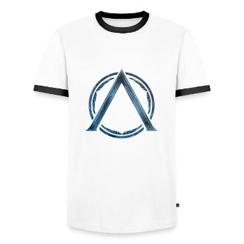 Sparta Lambda icon blue ice - Men's Ringer Shirt - white/black - Front - AI Model Female 172 light (172cm) & AI Model Male 178 dark (178cm)
