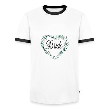 flowerheart_green_bride - Men's Ringer Shirt - white/black - Front - AI Model Female 172 light (172cm) & AI Model Male 178 dark (178cm)