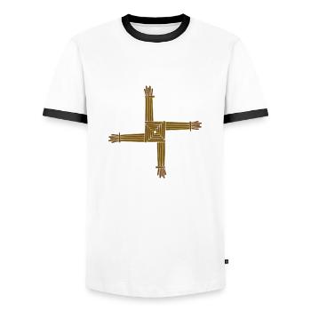St. Brigid Cross Celtic symbols gift idea - Men's Ringer Shirt - white/black - Front - AI Model Female 172 light (172cm) & AI Model Male 178 dark (178cm)