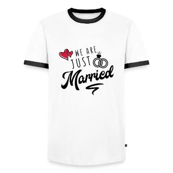we are just married - Männer Kontrast-T-Shirt - Weiß/Schwarz - Vorne - AI Model Female 172 light (172cm) & AI Model Male 178 dark (178cm)