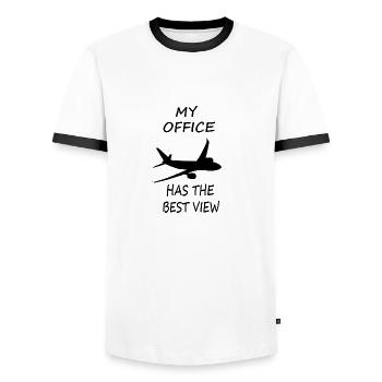 my office has the best view - Men's Ringer Shirt - white/black - Front - AI Model Female 172 light (172cm) & AI Model Male 178 dark (178cm)