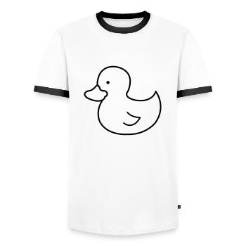 ente_01 - Men's Ringer Shirt - white/black - Front - AI Model Female 172 light (172cm) & AI Model Male 178 dark (178cm)