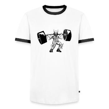Wikinger Viking Bodybuilder Training Gym - Men's Ringer Shirt - white/black - Front - AI Model Female 172 light (172cm) & AI Model Male 178 dark (178cm)