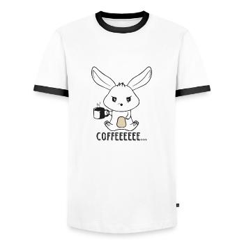 Angry and sleepy coffee rabbit - Men's Ringer Shirt - white/black - Front - AI Model Female 172 light (172cm) & AI Model Male 178 dark (178cm)