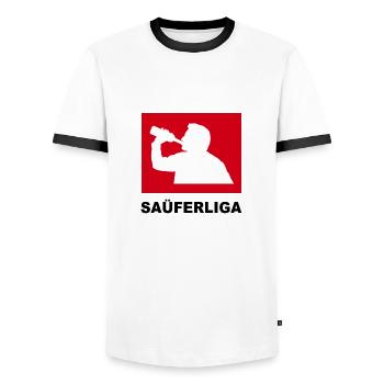Trinkerliga, Säuferliga - lustig, funny, saufen - Männer Kontrast-T-Shirt - Weiß/Schwarz - Vorne - AI Model Female 172 light (172cm) & AI Model Male 178 dark (178cm)
