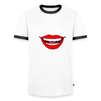 roter Mund Geschenk Lippen Kuss Zunge Zähne red - Männer Kontrast-T-Shirt - Weiß/Schwarz - Vorne - AI Model Female 172 light (172cm) & AI Model Male 178 dark (178cm)