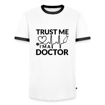 Croyez moi, je suis médecin - T-shirt contrasté Homme - blanc/noir - Devant - AI Model Female 172 light (172cm) & AI Model Male 178 dark (178cm)