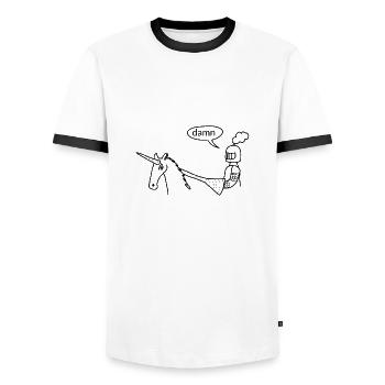 Wie das Einhorn entstand Lustig - Männer Kontrast-T-Shirt - Weiß/Schwarz - Vorne - AI Model Female 172 light (172cm) & AI Model Male 178 dark (178cm)