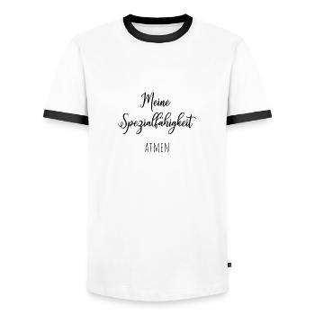 Meine Spezialfähigkeit: Atmen - Männer Kontrast-T-Shirt - Weiß/Schwarz - Vorne - AI Model Female 172 light (172cm) & AI Model Male 178 dark (178cm)