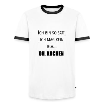 Ich bin so satt, ich mag kein Blatt. Oh, Kuchen - Männer Kontrast-T-Shirt - Weiß/Schwarz - Vorne - AI Model Female 172 light (172cm) & AI Model Male 178 dark (178cm)