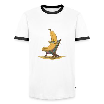 Banana in a deck chair - Men's Ringer Shirt - white/black - Front - AI Model Female 172 light (172cm) & AI Model Male 178 dark (178cm)