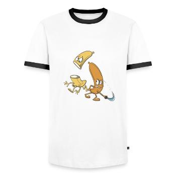 Bananen zerteilt mit Schwert - Männer Kontrast-T-Shirt - Weiß/Schwarz - Vorne - AI Model Female 172 light (172cm) & AI Model Male 178 dark (178cm)