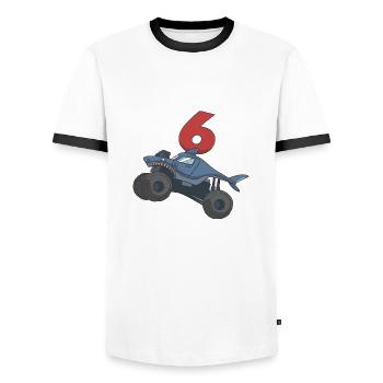 Monster Truck children's birthday 6th birthday - Men's Ringer Shirt - white/black - Front - AI Model Female 172 light (172cm) & AI Model Male 178 dark (178cm)