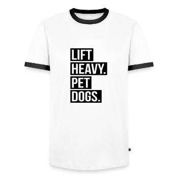 Lift Heavy Pet Dogs Gym Dog Gift - Men's Ringer Shirt - white/black - Front - AI Model Female 172 light (172cm) & AI Model Male 178 dark (178cm)