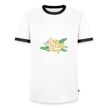 Énonciations de motivation Profitez de la petite idée cadeau - T-shirt contrasté Homme - blanc/noir - Devant - AI Model Female 172 light (172cm) & AI Model Male 178 dark (178cm)