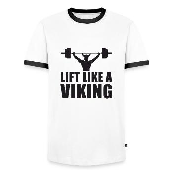Vikings Lift Like A Viking bodybuilder gift - Men's Ringer Shirt - white/black - Front - AI Model Female 172 light (172cm) & AI Model Male 178 dark (178cm)