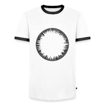 Circle frame rays motif photo frame template - Men's Ringer Shirt - white/black - Front - AI Model Female 172 light (172cm) & AI Model Male 178 dark (178cm)