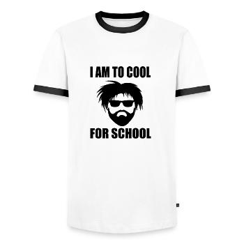I am to cool for school - Männer Kontrast-T-Shirt - Weiß/Schwarz - Vorne - AI Model Female 172 light (172cm) & AI Model Male 178 dark (178cm)