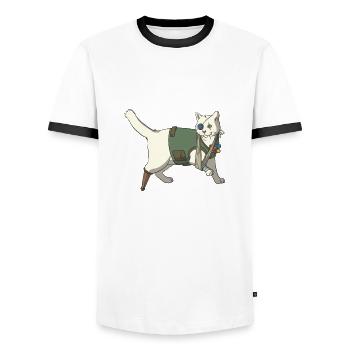 Soldat de chat vétéran - T-shirt contrasté Homme - blanc/noir - Devant - AI Model Female 172 light (172cm) & AI Model Male 178 dark (178cm)
