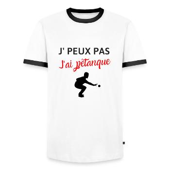 Je peux pas j'ai pétanque humour boules - T-shirt contrasté Homme - blanc/noir - Devant - AI Model Female 172 light (172cm) & AI Model Male 178 dark (178cm)