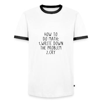 How to do math: - Men's Ringer Shirt - white/black - Front - AI Model Female 172 light (172cm) & AI Model Male 178 dark (178cm)