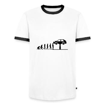 Evoution development mechanic workshop gift - Men's Ringer Shirt - white/black - Front - AI Model Female 172 light (172cm) & AI Model Male 178 dark (178cm)