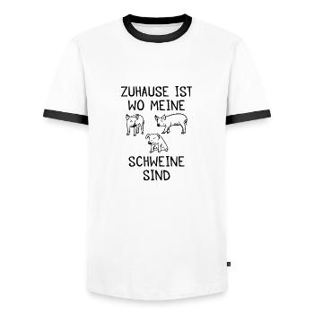 Zuhause ist wo meine Schweine sind Bauer Geschenk - Männer Kontrast-T-Shirt - Weiß/Schwarz - Vorne - AI Model Female 172 light (172cm) & AI Model Male 178 dark (178cm)