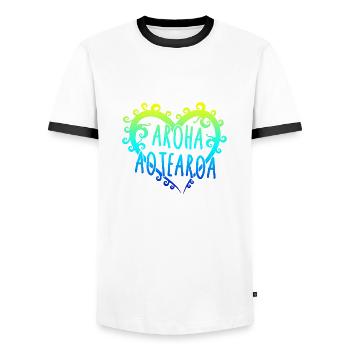 Maori Aroha Aotearoa Siver Fern Herz-Geschenkidee - Männer Kontrast-T-Shirt - Weiß/Schwarz - Vorne - AI Model Female 172 light (172cm) & AI Model Male 178 dark (178cm)