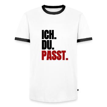 Ich. Du. Passt - Männer Kontrast-T-Shirt - Weiß/Schwarz - Vorne - AI Model Female 172 light (172cm) & AI Model Male 178 dark (178cm)