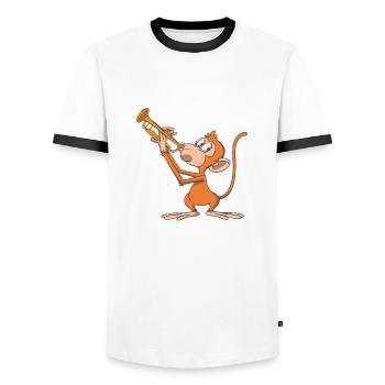 Monkey plays the trumpet - Men's Ringer Shirt - white/black - Front - AI Model Female 172 light (172cm) & AI Model Male 178 dark (178cm)