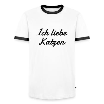katze - Ich liebe Katzen - Männer Kontrast-T-Shirt - Weiß/Schwarz - Vorne - AI Model Female 172 light (172cm) & AI Model Male 178 dark (178cm)