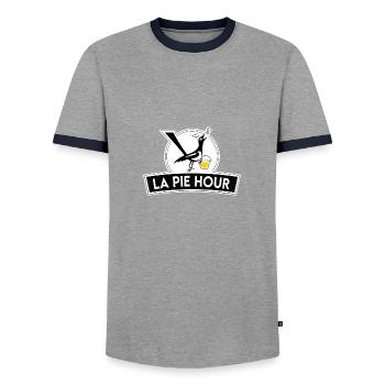 Aperitif, it's LA PIE HOUR time! - Men's Ringer Shirt - grey/navy  - Front - AI Model Female 172 light (172cm) & AI Model Male 178 light (178cm)