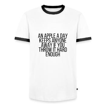 An Apple A Day - Männer Kontrast-T-Shirt - Weiß/Schwarz - Vorne - AI Model Female 172 light (172cm) & AI Model Male 178 dark (178cm)