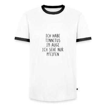 Ich habe Tinnitus im Auge - Männer Kontrast-T-Shirt - Weiß/Schwarz - Vorne - AI Model Female 172 light (172cm) & AI Model Male 178 dark (178cm)