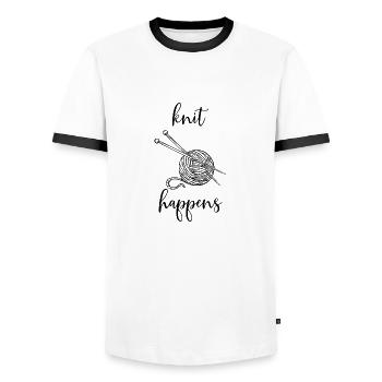 Knit Happens Shit Knit Crochet Gift - T-shirt contrasté Homme - blanc/noir - Devant - AI Model Female 172 light (172cm) & AI Model Male 178 dark (178cm)