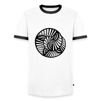 white and black - abstract, neutral, hand-painted - Men's Ringer Shirt - white/black - Front - AI Model Female 172 light (172cm) & AI Model Male 178 dark (178cm)