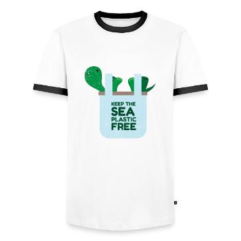 Keep the Sea Plastic Free gift idea - Men's Ringer Shirt - white/black - Front - AI Model Female 172 light (172cm) & AI Model Male 178 dark (178cm)