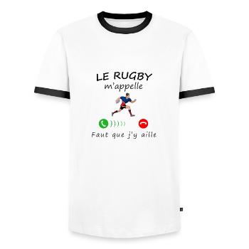 Le rugby m'appelle - T-shirt contrasté Homme - blanc/noir - Devant - AI Model Female 172 light (172cm) & AI Model Male 178 dark (178cm)