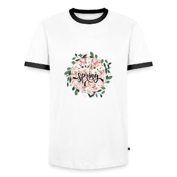 Hello spring flowers pattern - Men's Ringer Shirt - white/black - Front - AI Model Female 172 light (172cm) & AI Model Male 178 dark (178cm)
