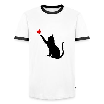 Chat avec coeur - T-shirt contrasté Homme - blanc/noir - Devant - AI Model Female 172 light (172cm) & AI Model Male 178 dark (178cm)