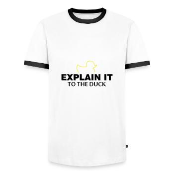 Explain it to the duck nerd programmer gift - Men's Ringer Shirt - white/black - Front - AI Model Female 172 light (172cm) & AI Model Male 178 dark (178cm)