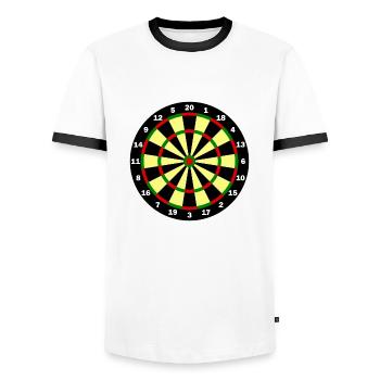 Dartboard Template - Dart Player - Men's Ringer Shirt - white/black - Front - AI Model Female 172 light (172cm) & AI Model Male 178 dark (178cm)