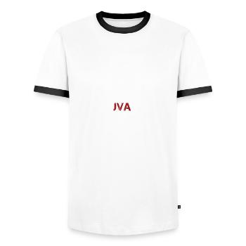 Wir geben ihrer Zukunft ein Zuhause - JVA - Männer Kontrast-T-Shirt - Weiß/Schwarz - Vorne - AI Model Female 172 light (172cm) & AI Model Male 178 dark (178cm)