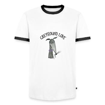 Greyhound Love black greyhound - Men's Ringer Shirt - white/black - Front - AI Model Female 172 light (172cm) & AI Model Male 178 dark (178cm)