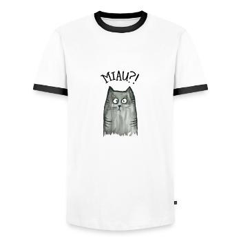 Grau getigerte Katze Miau - Männer Kontrast-T-Shirt - Weiß/Schwarz - Vorne - AI Model Female 172 light (172cm) & AI Model Male 178 dark (178cm)