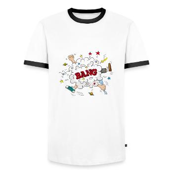 BANG! - Men's Ringer Shirt - white/black - Front - AI Model Female 172 light (172cm) & AI Model Male 178 dark (178cm)
