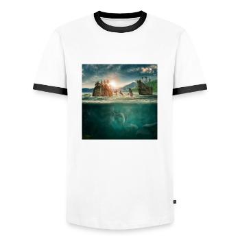 Underwater world of imagination - Men's Ringer Shirt - white/black - Front - AI Model Female 172 light (172cm) & AI Model Male 178 dark (178cm)